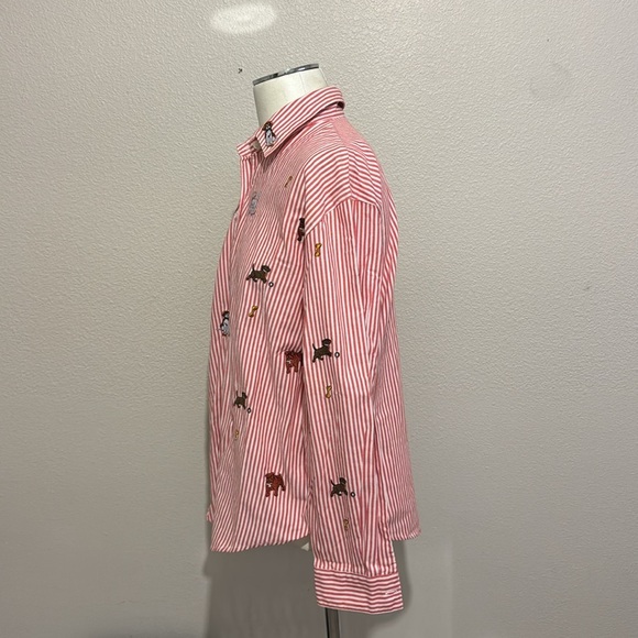 Teddi Vintage Red & White Striped Button Up Shirt With Dog Embroidery - Picture 5 of 7